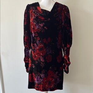 Maeve Red and Black Ruched Sheath Dress Cowl Neck